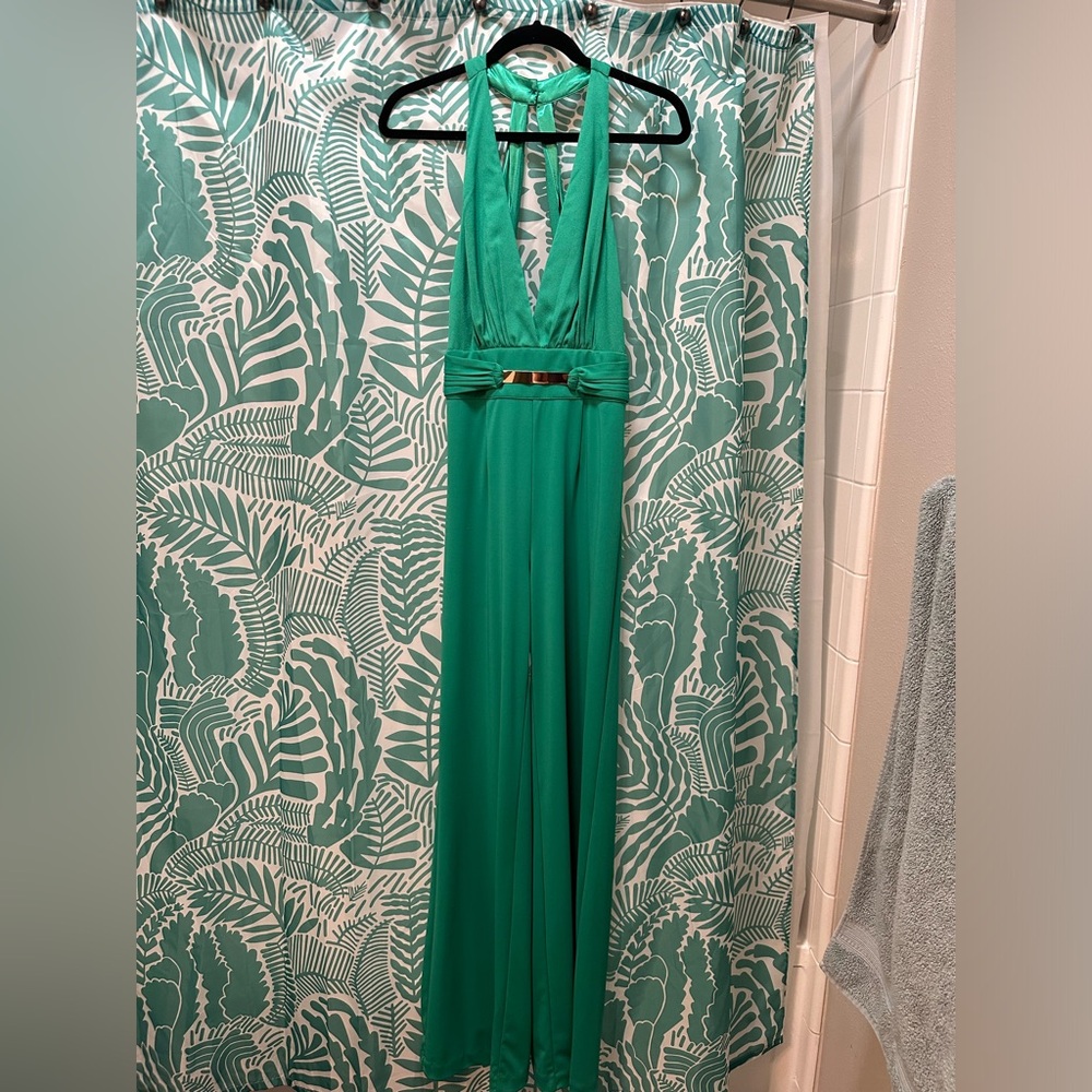 Plunging neckline jumpsuit